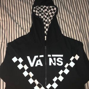 slightly cropped black checkered vans jacket